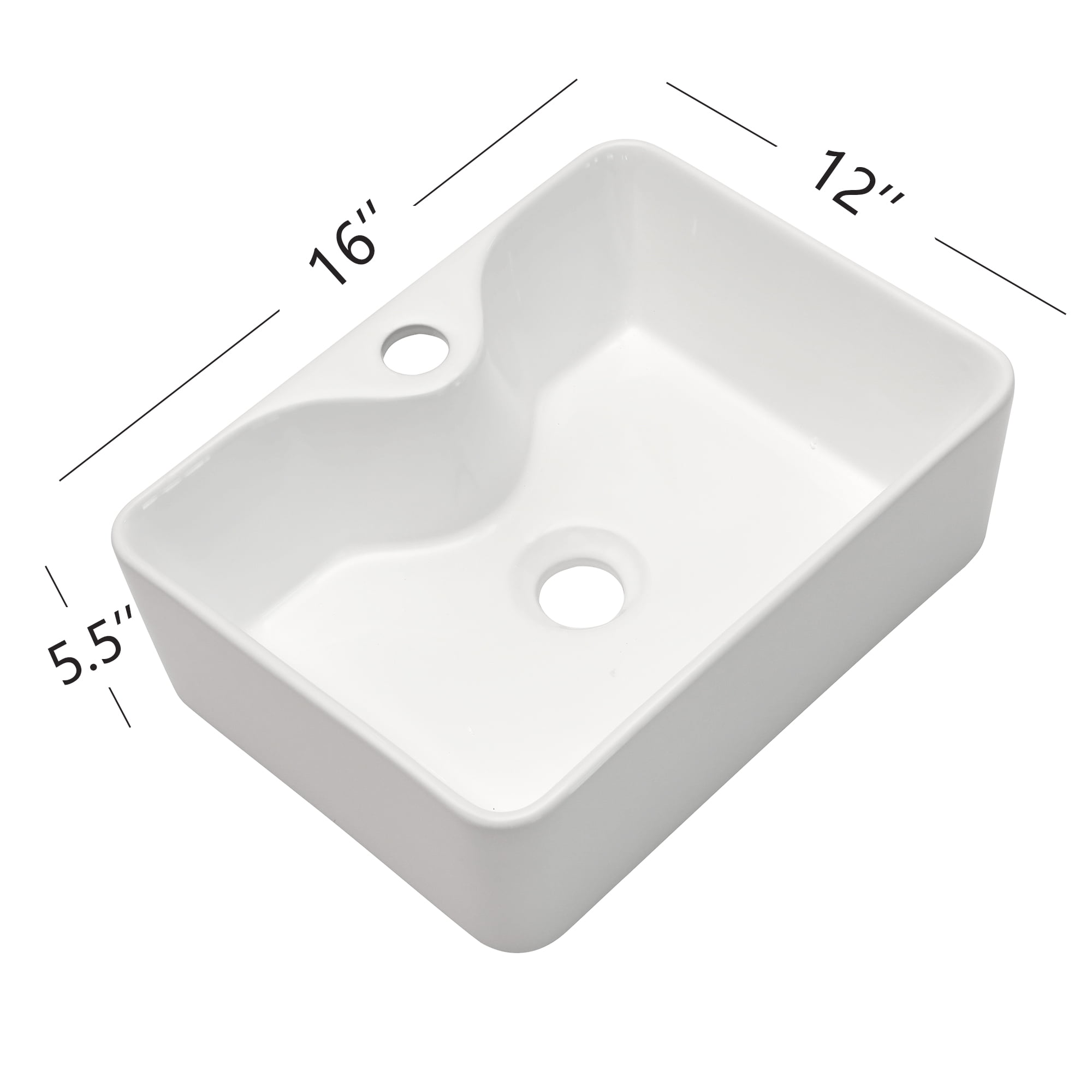Mocoloo Bathroom Sink 16"x12" Rectangle Above Counter White Porcelain Ceramic Modern Vanity Sink Art Basin with Faucet Hole