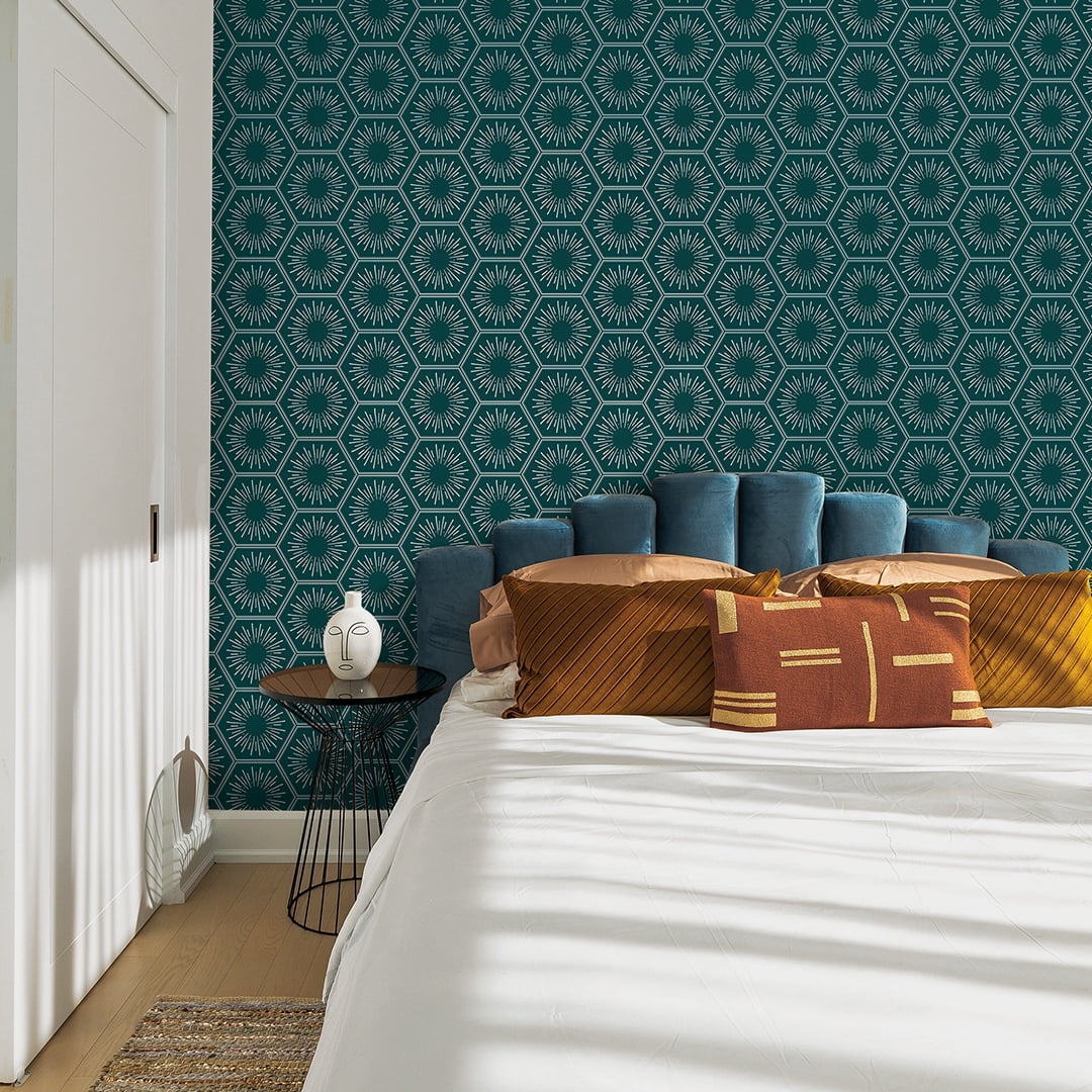 Tempaper Hello Sunshine Metallic Teal Peel and Stick Wallpaper, 20.5" x 16.5'