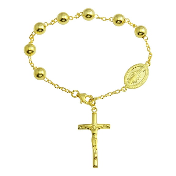Gold-Tone Plated Sterling Silver Rosary Bracelet