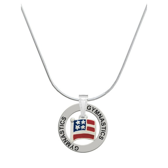 Delight Jewelry Silvertone Mini USA Flag Gymnastics Ring Charm Necklace, 18"