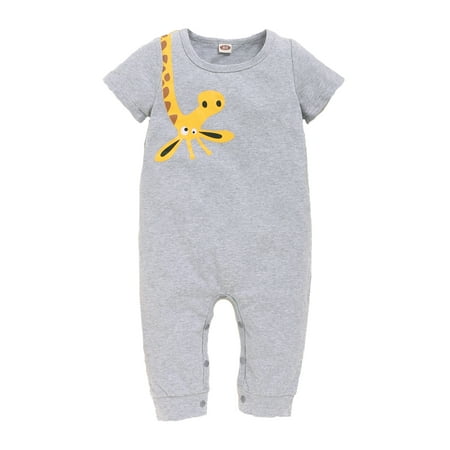 

Baby Boy Clothes 18 Months Baby Boys Summer Bodysuits 24 Months Baby Boys Short Sleeve Giraffe Prints Bodysuits Gray
