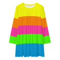 thumbnail image 2 of PLAIN SOLID NEON FLUORESCENT RAINBOW STRIPES 5 COLORS Loose Dress Evening Dress Summer Dresses for Women Luxury Dress Long Sleeved Dress, 2 of 4