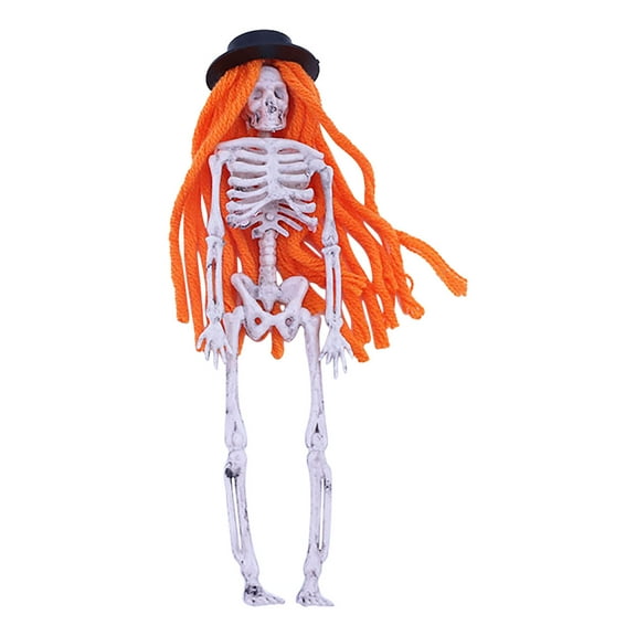 PATLOLLAV Halloween Skeleton Hanging Decoration,6 Inch Small Skeleton with Long Hair and Hat Full Body Skeleton Hanging Ornament,Plastic Skeletons for Graveyard Haunted Home Props Decor