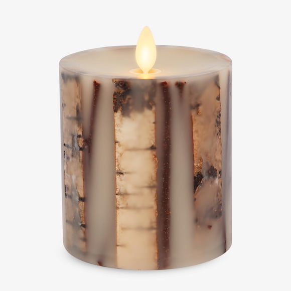 Luminara Embedded Birch Twigs Flameless LED Candle, 3.5" x 4.5", Moving Flame Real Wax Unscented, Battery Operated, Decorative Ho