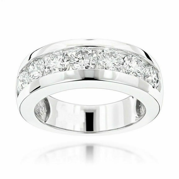 1ct Round Cut Moissanite Channel Band Ring For Men's 14k White Gold Finish