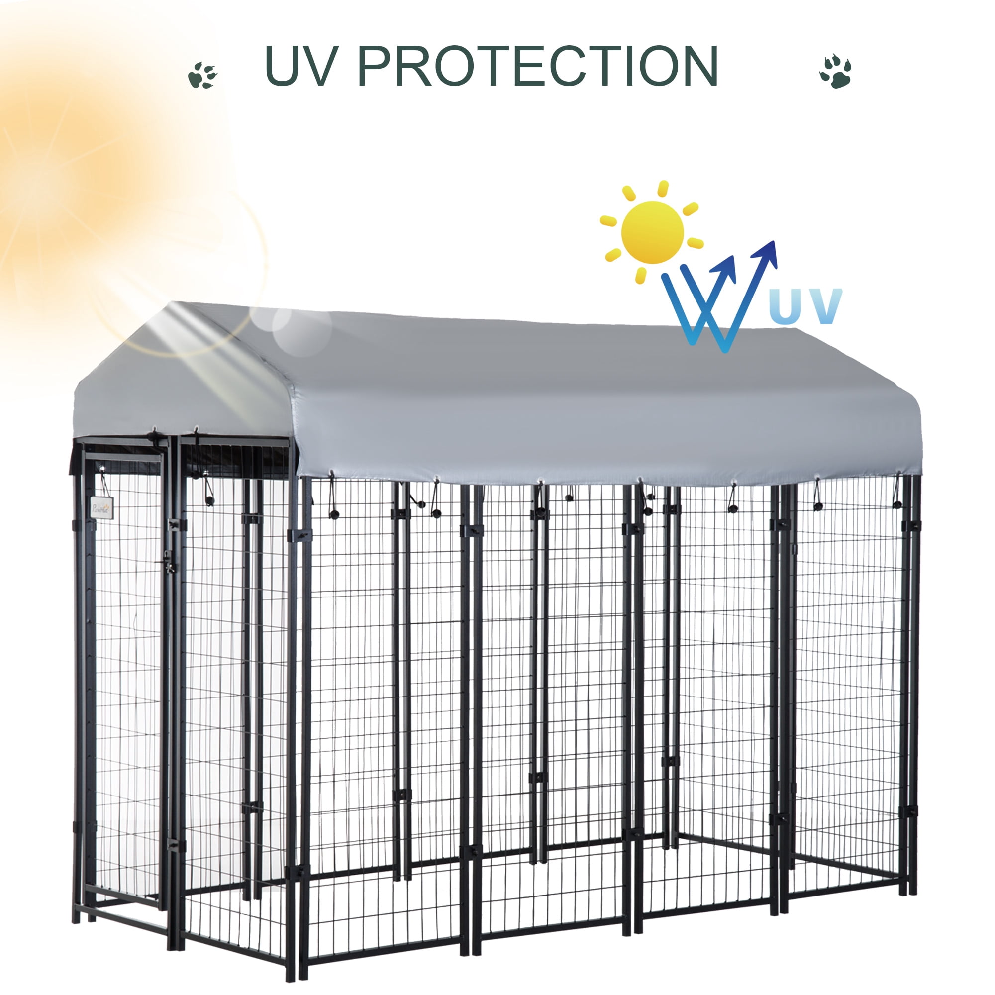 Dog Playpen Outdoor, Dog Kennel Dog Exercise Pen with Lockable Door, Water-resistant Canopy, for Medium and Large Dogs - 8' x 4' x 6'