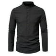 thumbnail image 2 of Blusa y camisa de manga larga con cuello alto para hombre, informal, con botones y rayas, blusa de manga larga con cuello alto, blusa para hombre, 2 of 9