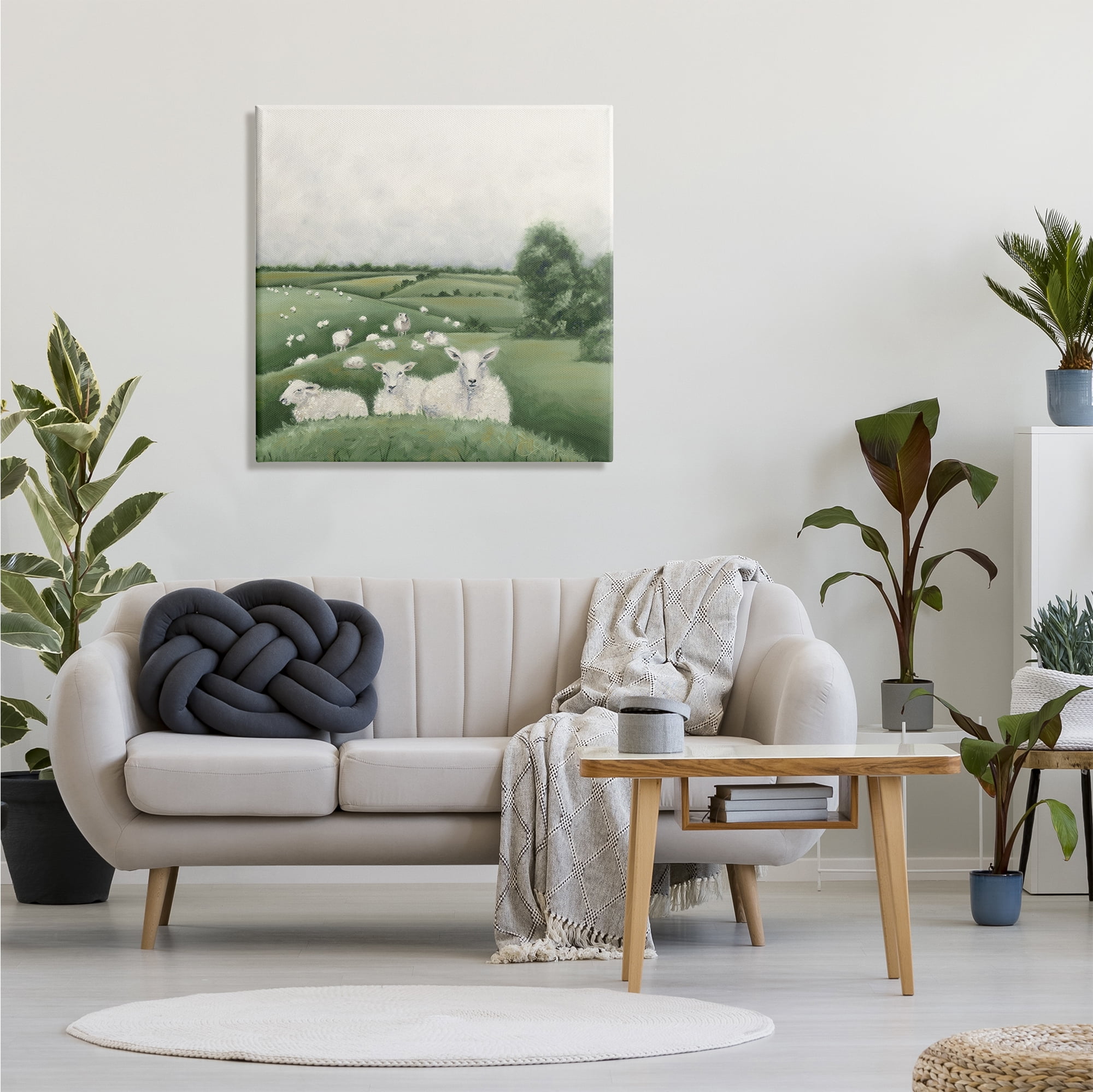 Stupell Industries Flock Of Sheep in Green Rolling Hills Illustration Canvas Wall Art Design by Hollihocks Art