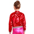thumbnail image 5 of Yartina Kids Girls Metallic Bomber Jacket Coat Zip Up Long Sleeve Jazz Dance Crop Top Windbreaker Red 10, 5 of 9
