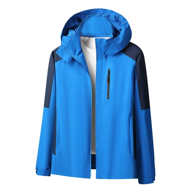 RXIRUCGD Veste de Randonnée Extérieure Slim pour Hommes Grande Taille à Manches Longues avec Capuche, Bleu, Taille : TG