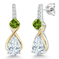 Gem Stone King 925 Sterling Silver and 10K Yellow Gold Pear Shape White Moissanite Green Peridot and White Lab Grown Diamond Dangle Earrings for Women (3.02 Cttw, Pear Shape 8X6MM)