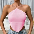 thumbnail image 2 of Estrela Top con cuello halter para mujer, camisola con dobladillo curvo sin espalda, blusa sin mangas con nudo en la espalda de color puro, rosa M, 2 of 4