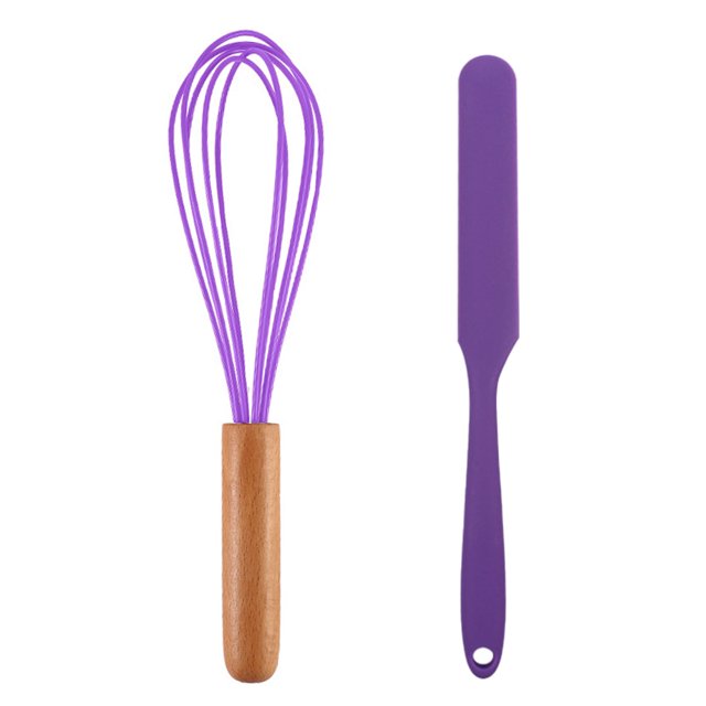 Juego de mini utensilios de cocina de 2 piezas: utensilios de cocina de silicona con mangos de madera
