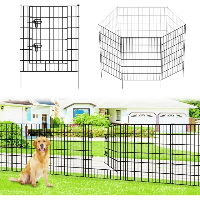 Garden Fence Metal Decorative Fence H x W ( Panels Total Length . ft) Dog Fence No Dig Fence Rustproof Animal Barrier Fencing for Dog Rabbits and Patio Yard