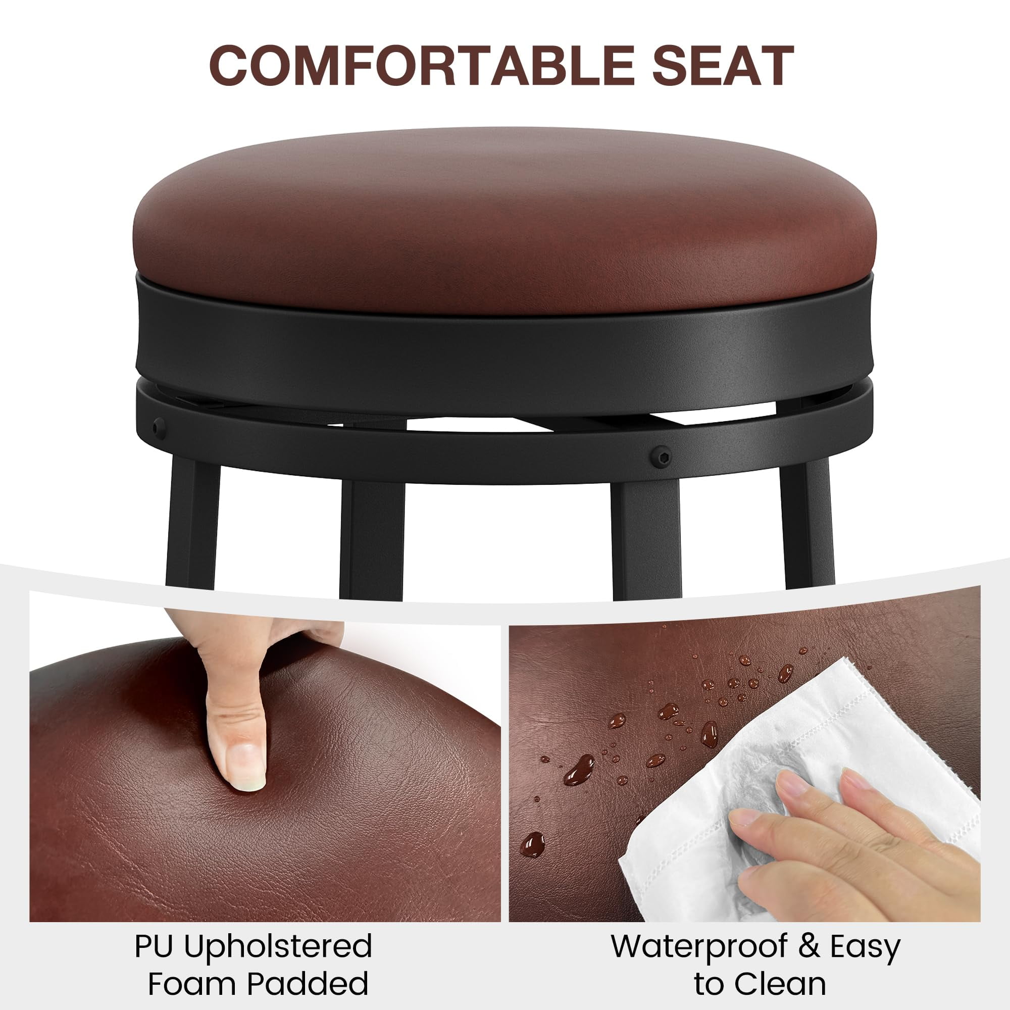 Bar Stools Set of 1/2/4, 24" Modern Swivel Barstools with Footrest, Backless Round Counter Height Bar Stools with PU Leather Upholstered, for Dining Room, Home Bar
