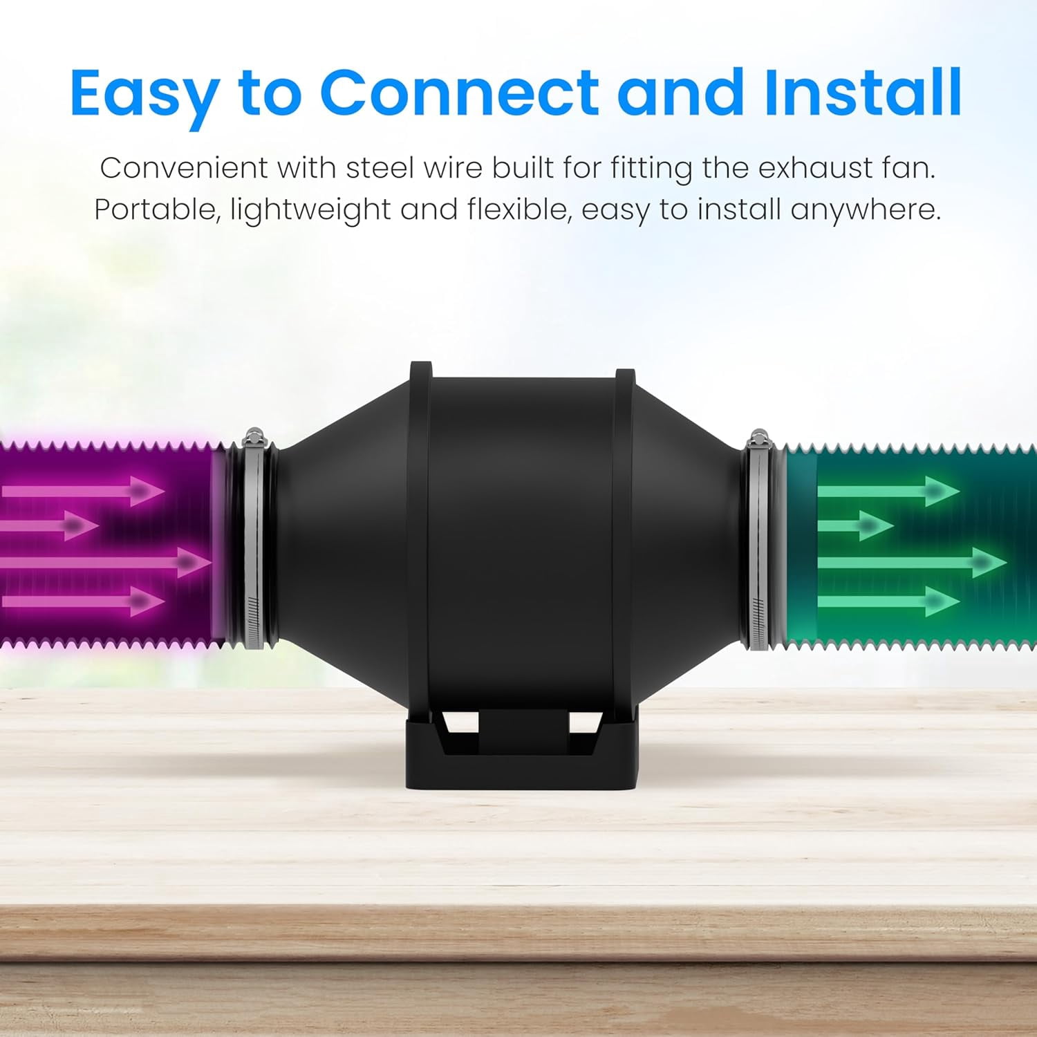 MKEUDQ-6 Inch 8 FT Heavy-Duty Flexible Aluminum Duct Multi-Layer Protective Dryer Vent Hose with 2 Clamps for HVAC Heating Cooling Ventilation, Exhaust Fan, Black