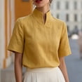 thumbnail image 7 of Trikvn Short Sleeve Blouses for Women Stand Collar Relaxed Fit Work Comfy Tops Summer Elegant Office Solid Basic Casual Business Shirts, 7 of 7