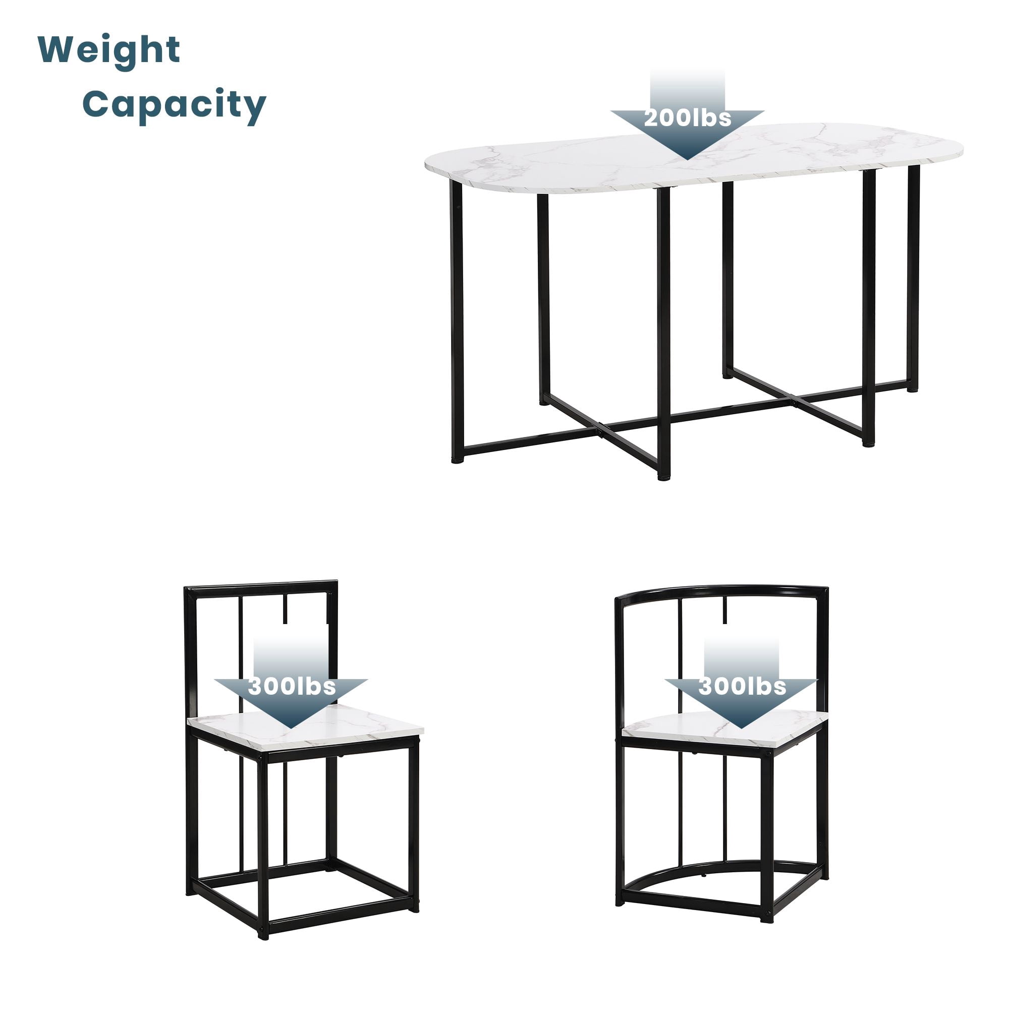 Aukfa 7 Piece Dining Table Set for 6, 55" Faux Marble Dinning Room Table with 6 Chairs, Metal Frame, Black