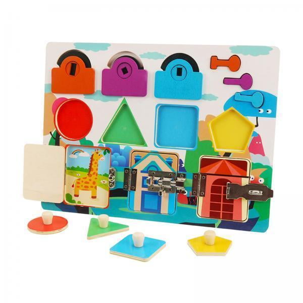 tablero de niño ocupado,Montessori Toddlers Busy Board Juguete sensorial de madera,Juguete de rompecabezas multifuncional de desbloqueo de educación temprana,Actividades de 2 piezas Hugo tablero de niño ocupado