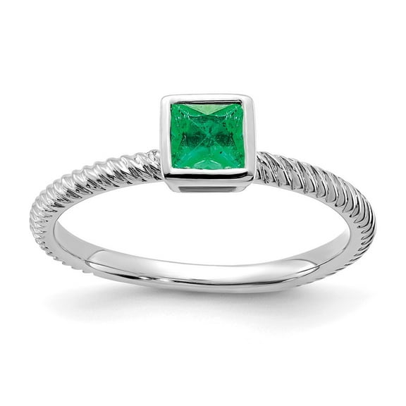 Auriga Fine Jewelry 14K White Gold Square Bezel Emerald Ring for Women Size- 7