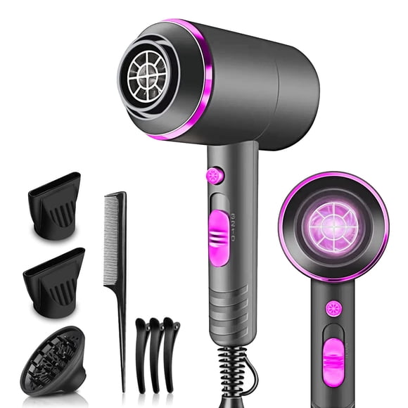 Secadora de Cabello Ion Negativo, Secadora con Difusor para Rizos, 1800W Secadora de Pelo Profesional con 3 Temperatura Ajustable y 2 Velocidades, Secadora Cabello Portátil con Boquillas y
