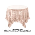 thumbnail image 3 of Ruffle Lace Round Tablecloth Vintage Floral Sheer Table Cover with 3-Inch Ruffle Edge Soft Polyester Holiday Dining Decor 55.12 in Pink, 3 of 4