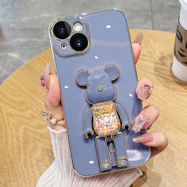 Funda de teléfono de silicona suave con soporte plegable de muñeca 3D chapada de lujo para iphone 14, 13, 12 Pro Max, 11 MiNi, X, XR, XS, 7, 8 plus, SE 3, Linda funda Fivean unisex