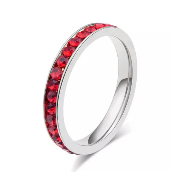EOEMY 3mm Titanium Steel White/Red Cz Band Women'S Gift Silver/Rose Gold Ring Size 5-9