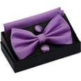 thumbnail image 2 of LAICAIW Mens Solid Color Double Fold Pre-tied Bow Tie and Pocket Square Cufflink Set with Gift Box, 2 of 6