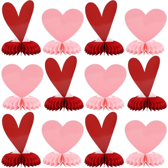 12pcs Valentine's Day Honeycomb Centerpiece for Valentine's Day Table Party Decoration Red Pink Heart Table Topper Centerpiece for Woman Days Party Supplies Gift