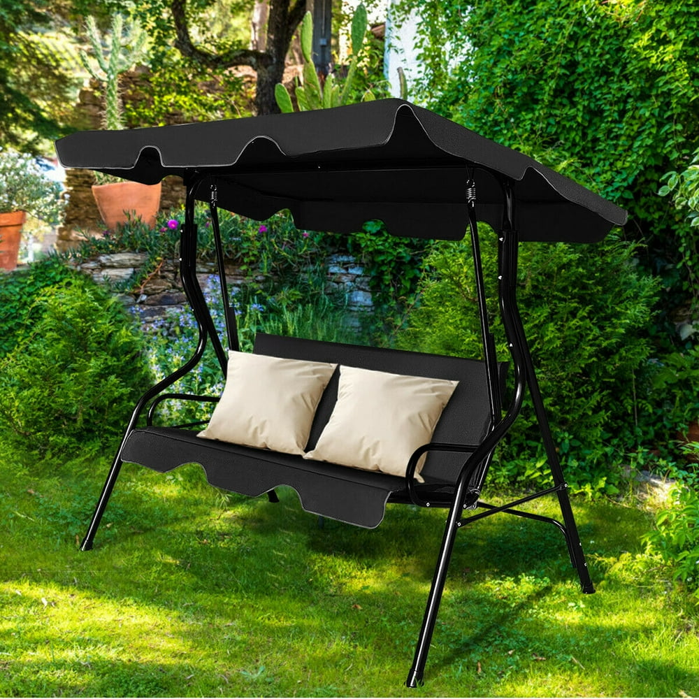 Costway Patio 3 Seats Canopy Swing Glider Hammock Cushioned Steel Frame