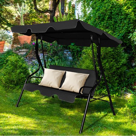 3 Seat Patio Canopy Swing Glider Hammock Cushioned Steel