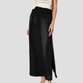 thumbnail image 3 of Midi Skirts for Women Front Slit Floral Stretchable Fabric Chiffon Elastic High Waist Pleated A-Line Flared Maxi Skirts, 3 of 5