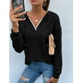thumbnail image 2 of Women Hoodies Tops Long Sleeve Casual Drawstring Lace V Neck Solid Color Pullover Sweatshirts, 2 of 6