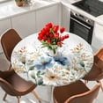 thumbnail image 2 of Blue Spring Floral Table Cloth, Round Fitted Tablecloths with Elastic Edge, Watercolor Blooming Summer Botanical Wipeable Waterproof Table Cover for Kitchen Wedding 45-54 Inches, 2 of 4