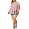 thumbnail image 2 of GRACE & GRANDEUR Women's Plus Size Easter Babydoll Peplum Tops Short Sleeve Crew Neck Flowy Blouses Loose Fit Summer Casual Shirts Top 4X Pink, 2 of 6