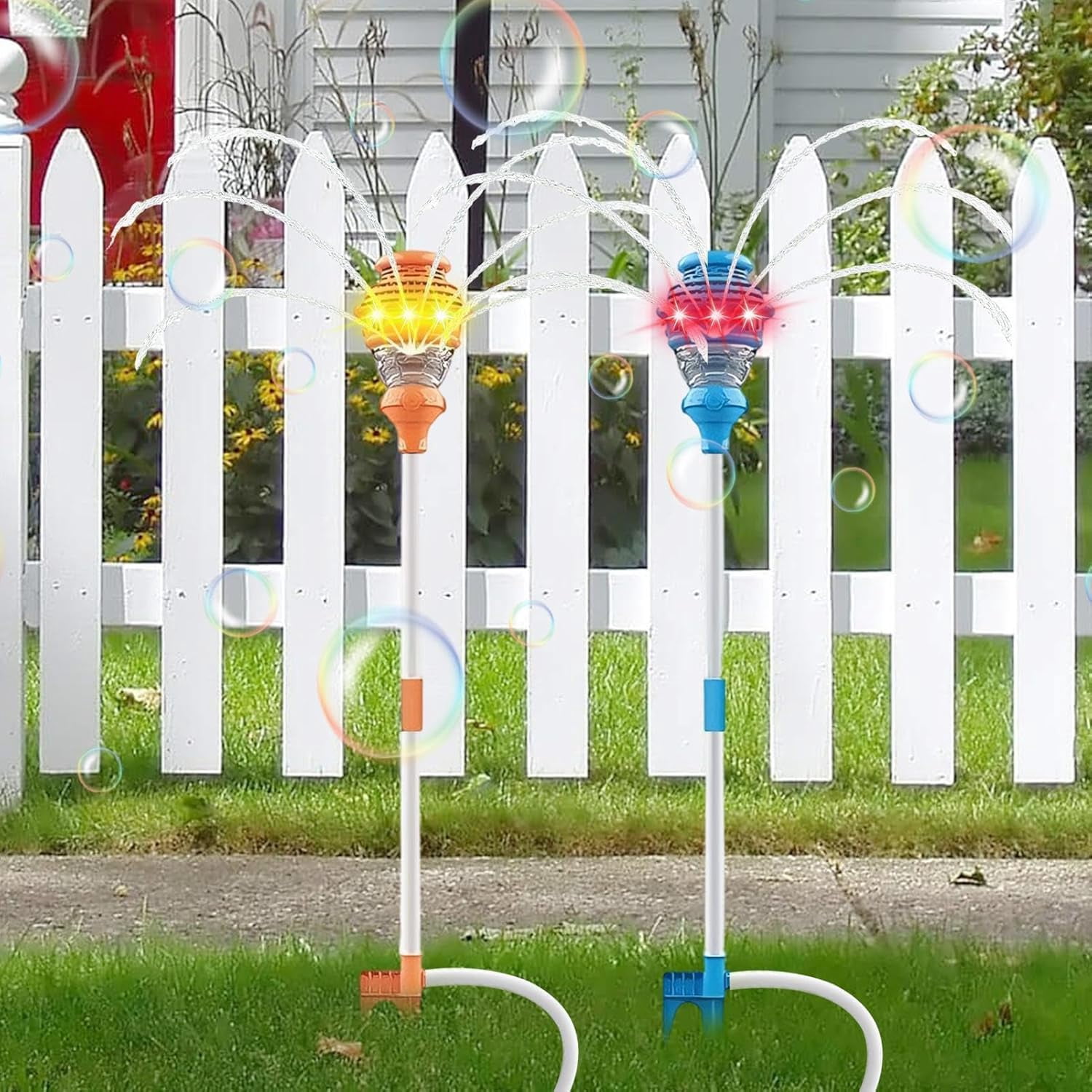 Guvpev 36" Automatic Bubble Machine Sprayer, Battery Powered Outdoor Lawn Summer Bubble Blower, Durable ABS Construction Bubble Maker for Garden, Wedding, Birthday Party & Unique Gifts, One Random