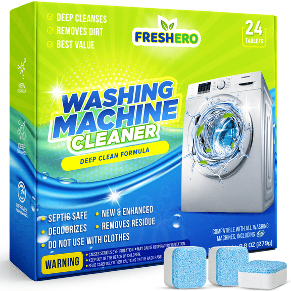 Freshero Washing Machine Cleaner Tablets 24 Pack - Powerful Washer Cleaner Tablets for descaling, deodorizing, and deep cleaning your washer