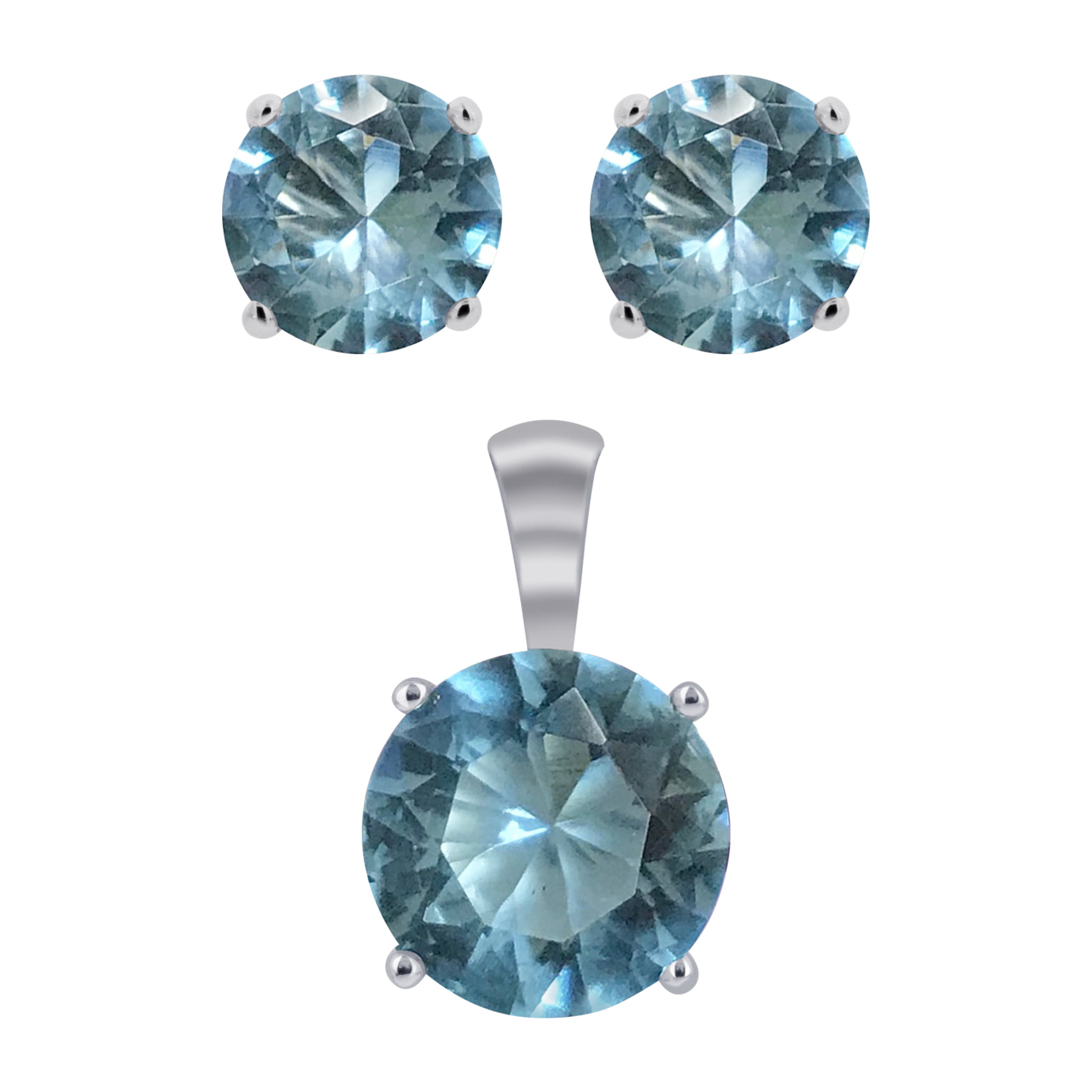 Color H-I, Clarity SI2-I1 Sterling Silver Rhodium Plated Diamond & Aquamarine Oval Pendant Gem 