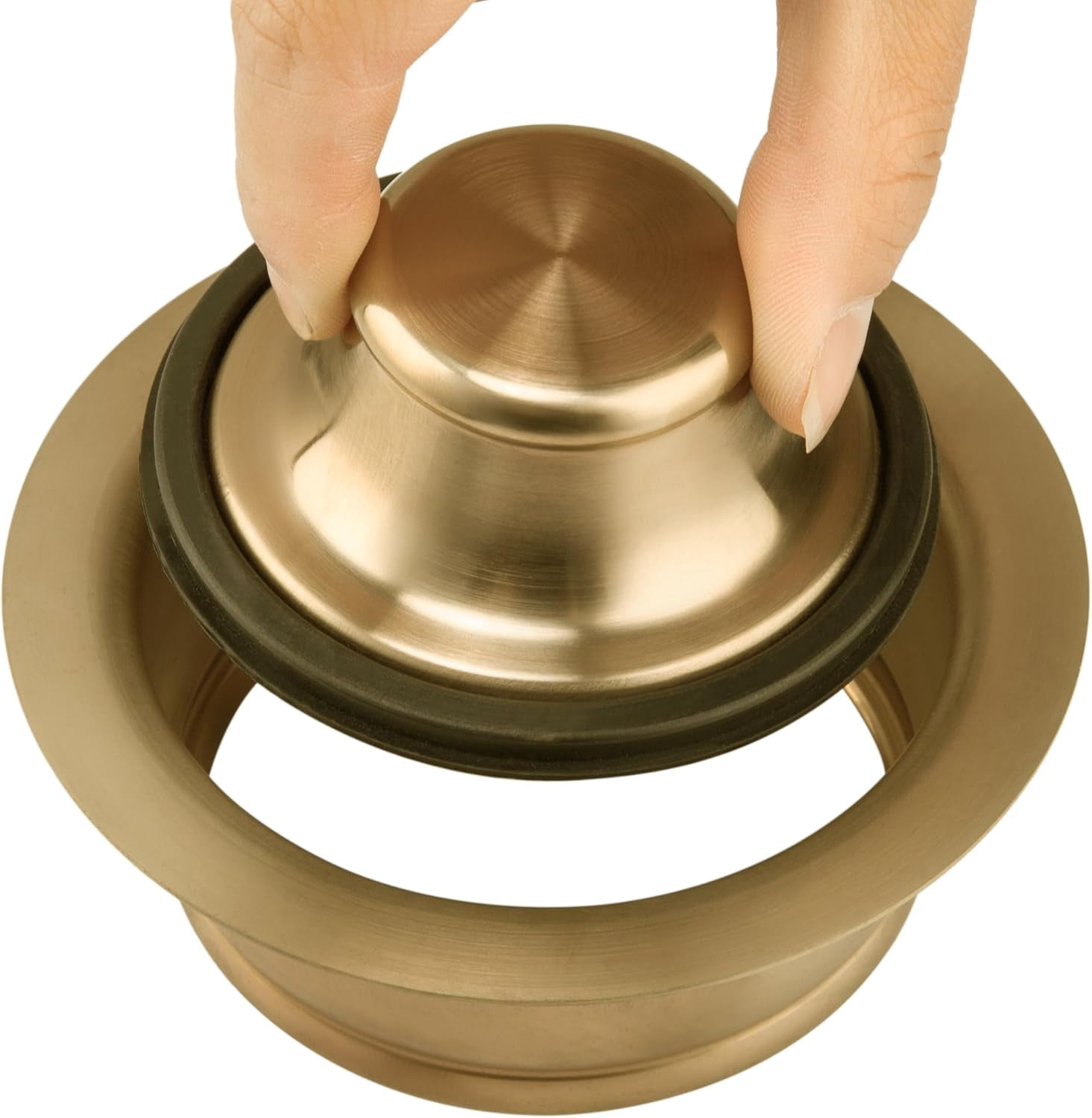 2-Pack Garbage Disposal Sink Flange - Kitchen Sink Replacement Parts, Universal Fit for 3-1/2 Inch Standard Drain Hole, Solid Metal with PVD Gold Finish, Includes Rubber Stoppers  P