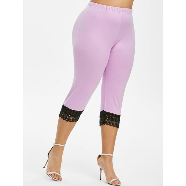Más el tamaño de los encajes de ganchillo recortada Leggings Rosegal Leggings de talla grande