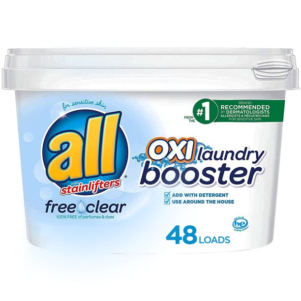 all OXI Laundry Booster for Sensitive Skin, Free Clear, 52 Ounces, 48