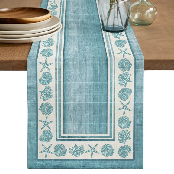 Table Runners 120 Inches Long Dress Scarves, Teal Green Beach Coastal Farmhouse Coffee/Dining/Kitchen Table Runner for Living Room, Summer Nautical Starfish Shell Coral Vintage 13x120 Inch
