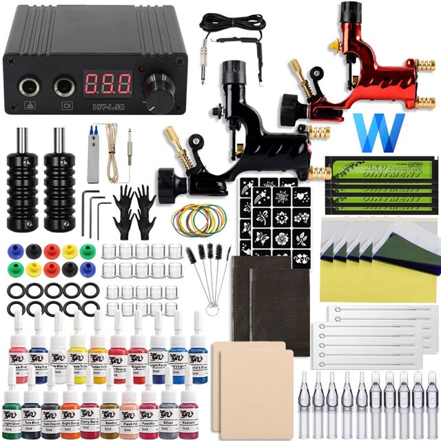Kit completo de máquina de tatuaje rotativa, pistola de tatuaje con fuente de alimentación, agujas, juego de tinta, Kit de artistas y principiantes, suministro de tatuaje