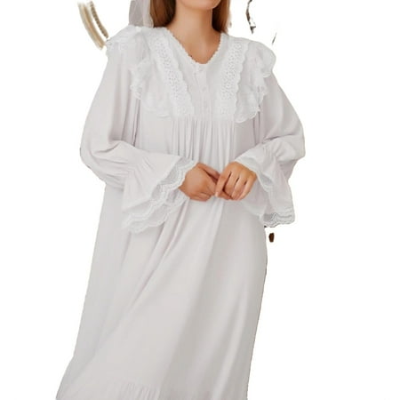 

Royal Contrast Lace Nightgowns V neck Sleepwear White Women s Nightgowns