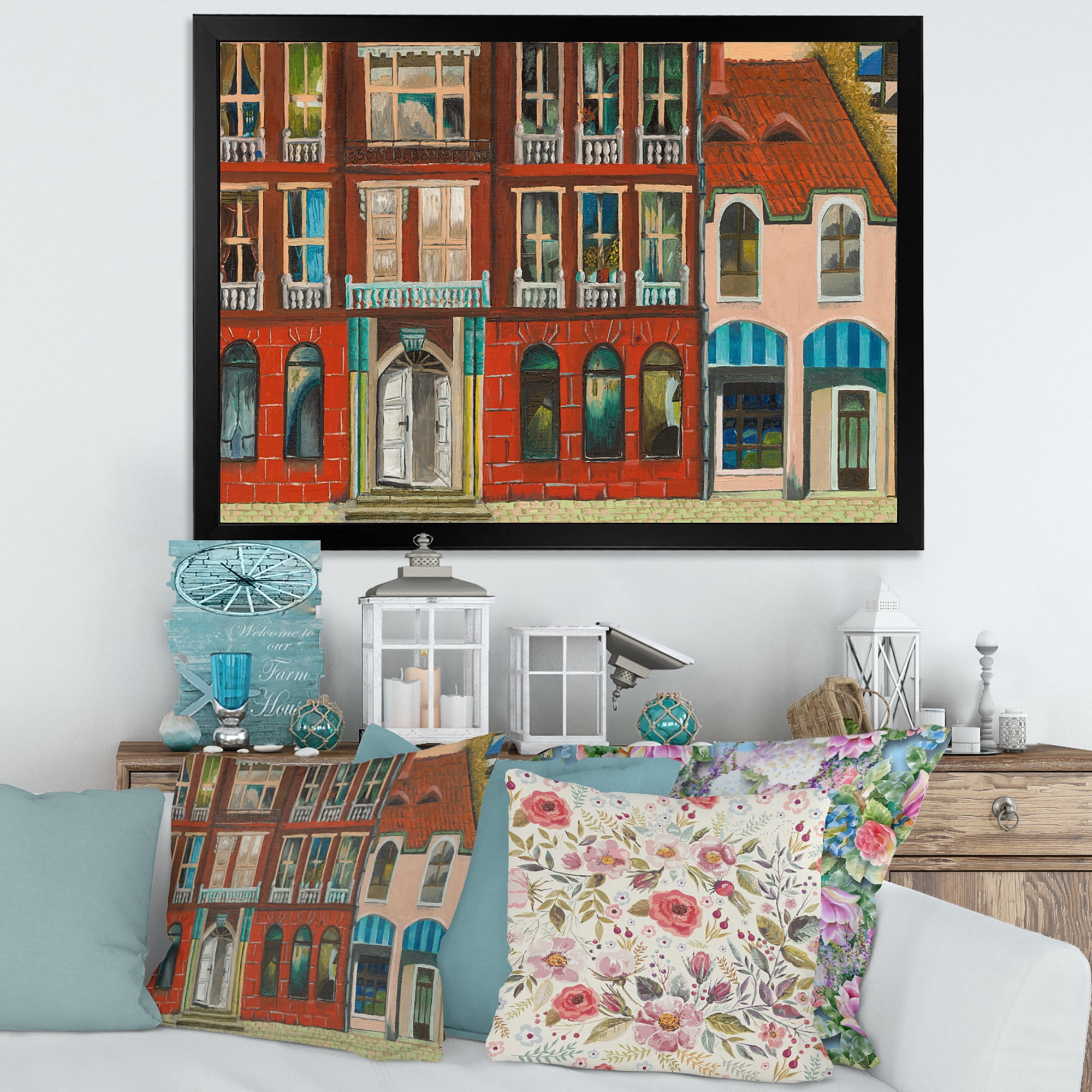 Designart 'Vintage Red Facade of Shop In Paris I' French Country Framed Art Print