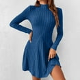 thumbnail image 4 of Women's Ribbed Knit Mini Dress - Basic Slim Fitted Mock Neck Long Sleeve A-Line Short Sweater Dresses, 4 of 9