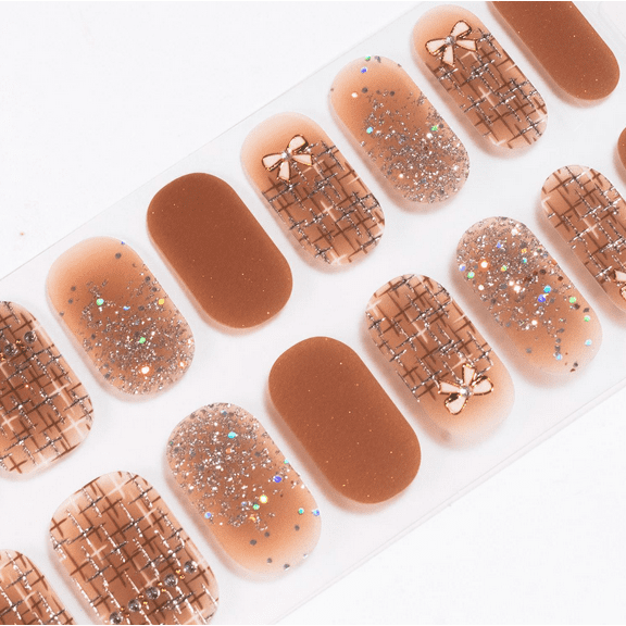 Bows in Tan Gel Nails