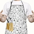 thumbnail image 2 of Black and White Halloween Ghosts Apron-Garden Aprons for Women with Pockets-Cotton Linen Waterproof Kitchen Cooking Gardening Aprons Adjustable for Kitchen,Cooking,BBQ and Salon 33"x27", 2 of 7
