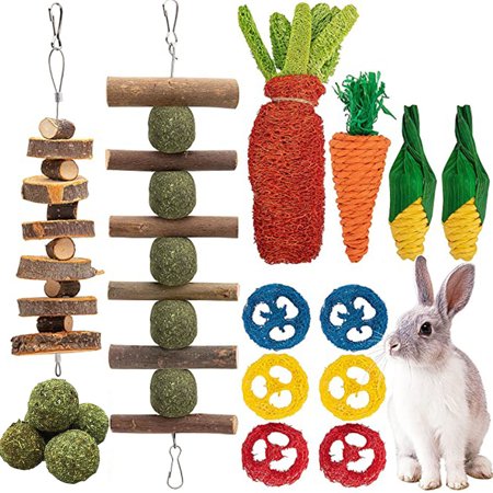 Multitrust 16Pcs Rabbit Chew Toys, Colorful Pets Hamster Guinea Pigs Bunny Teeth Care Toys for Chewing and Playing